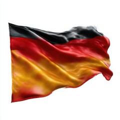 Naklejka premium A germany flag waving against a plain white studio background view