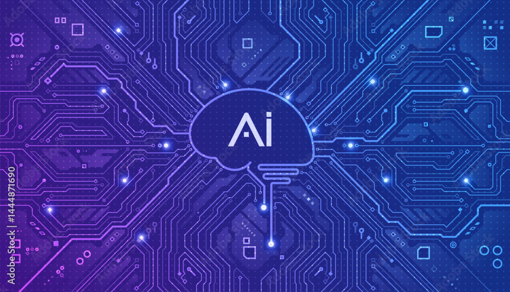Poster concept of nanotechnology or artificial intelligence, graphic of electronic pattern combined with ai