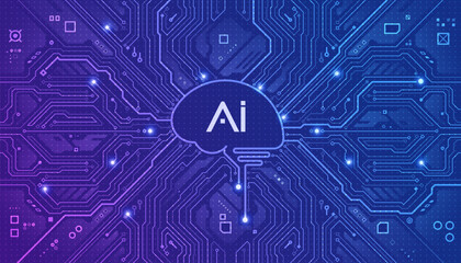 concept of nanotechnology or artificial intelligence, graphic of electronic pattern combined with AI brain or motherboard CPU created as background or element decoration