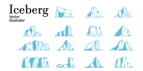 Vector Iceberg Icon Set – Isolated Blue Ice Shapes for Climate or Nature Concepts