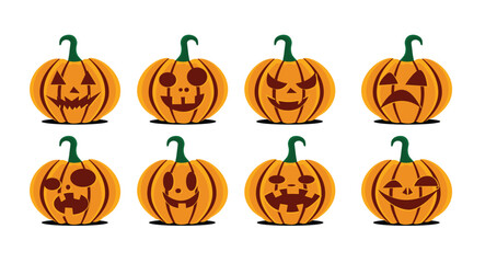 Set of Funny and Spooky Jack-o'-Lantern Pumpkins for Halloween
