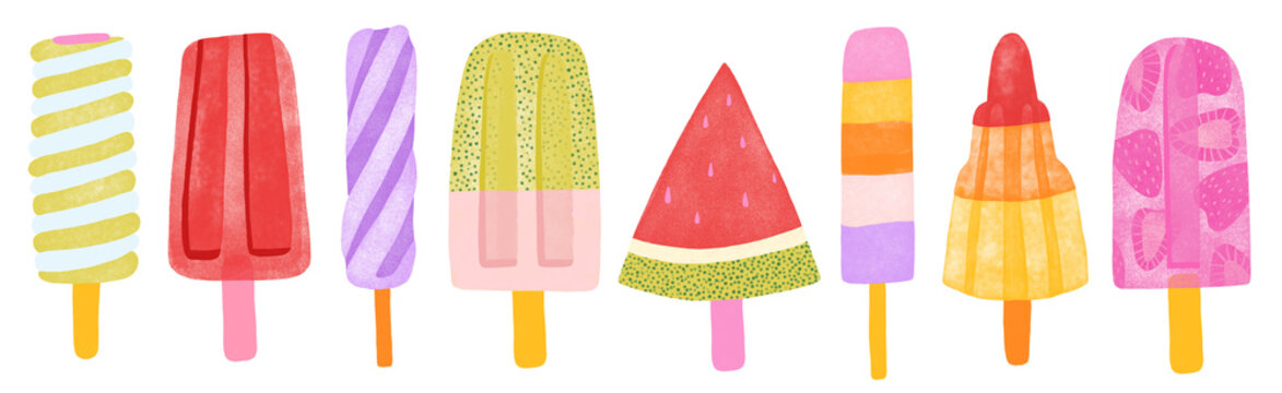 Colorful isolated fruit ice lolly set