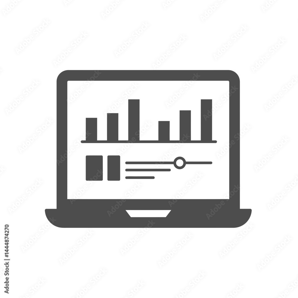 Poster digital data display: a sleek, modern laptop showcases an illustrative display of data charts and gr