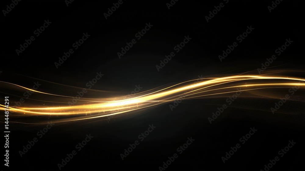 Poster ethereal golden light waves on a dark background, creating a mystical and dreamy atmosphere for use 