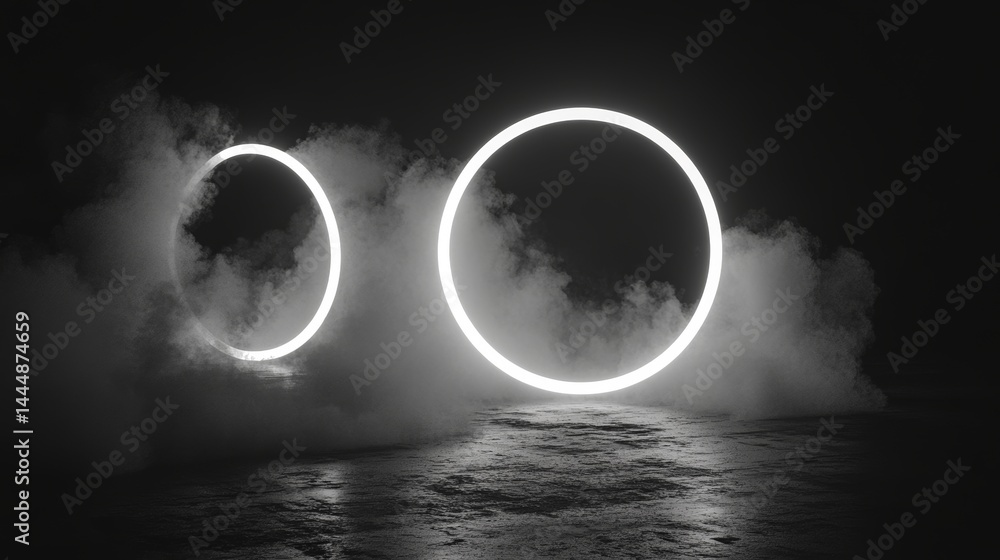 Poster the concept of smoke rings is visually represented as light, circular particles that waft through th