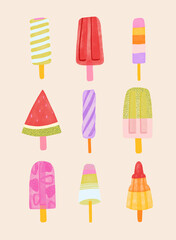 Poster with different types of ice cream popsicles