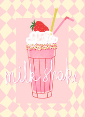 Summer poster design with strawberry milkshake