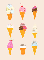 Poster with different types of ice cream cones