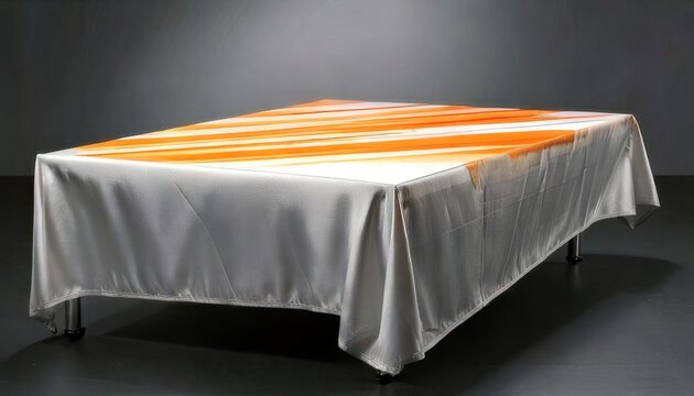 Elegant White Tablecloth with Orange Abstract Design Perfect for Events or Home Decor