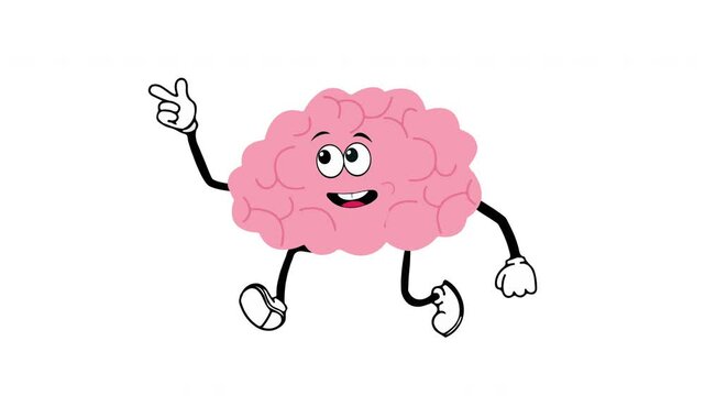 Human brain vector cartoon animation. Mental health, happy mind dancing looping video