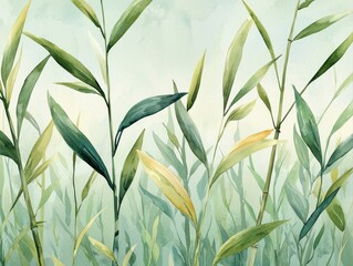 Lush Green Plant Life Tranquil Nature Scene Botanical Illustration Soft Background Aesthetic Viewpoint Serenity Concept