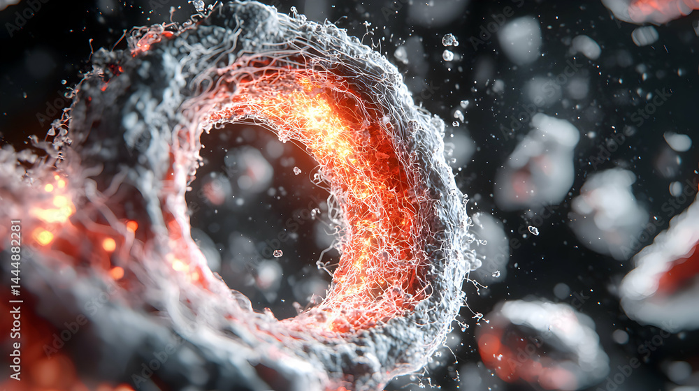 Poster an abstract image resembling a glowing biological structure. suitable for scientific visualizations 