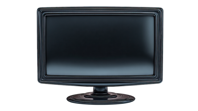 Isolated on white, a black flat LCD TV monitor displays a blank digital screen, representing modern electronic technology