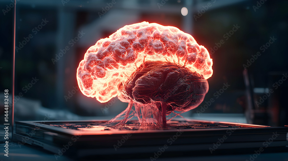 Aufkleber glowing brain illustration representing intellect innovation and research. ideal for medical science