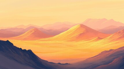 Fototapeta premium Serene Desert Landscape at Sunset with Soft Golden Hues and Rolling Hills Providing a Tranquil Atmosphere Perfect for Relaxation and Nature Appreciation
