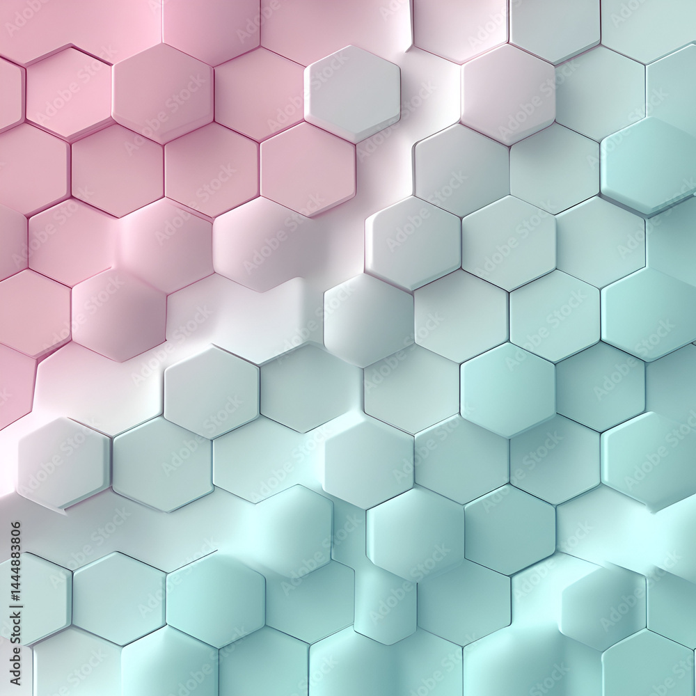 Poster exploring geometric patterns in hexagonal design digital abstract art modern aesthetic vibrant color