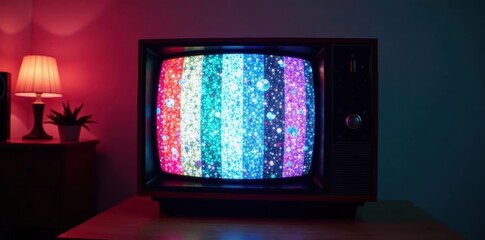 Colorful television screen failure; vibrant digital noise, retro aesthetic , background, static