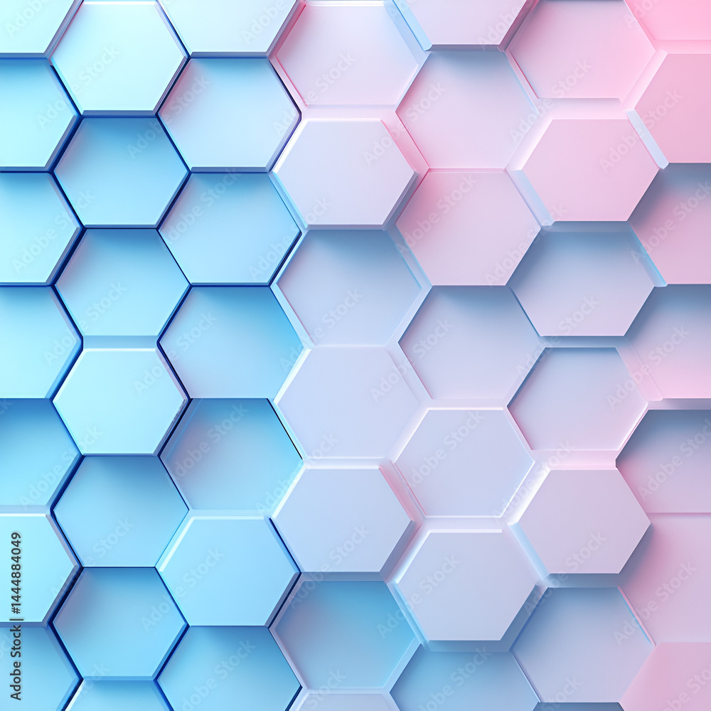 Poster dynamic hexagonal patterns in blue and pink abstract art digital design modern environment aerial vi