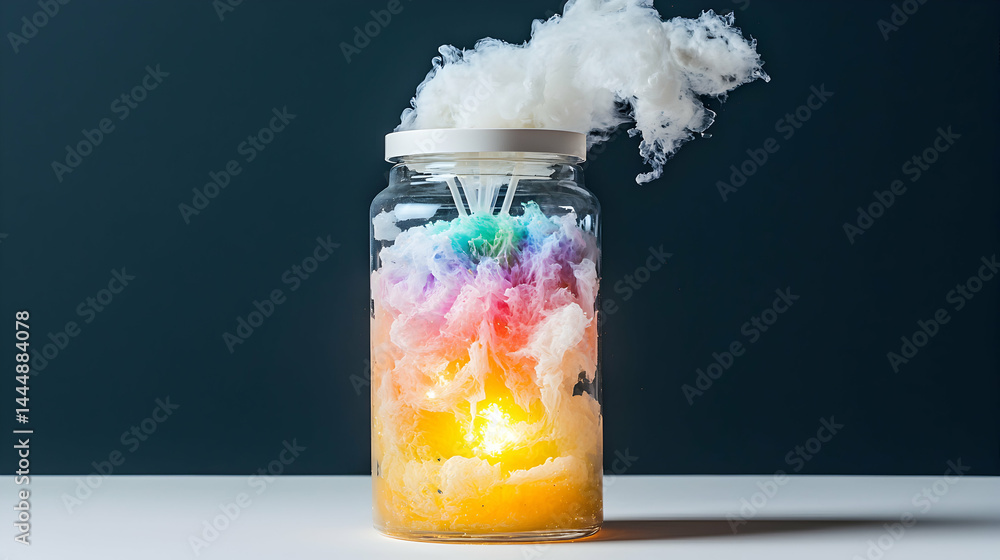 Poster this image shows a colorful reaction in a glass jar. it could be used for science projects creative 
