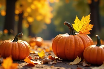 Abundant pumpkins, gourds, & vibrant fall leaves , ripe, harvest