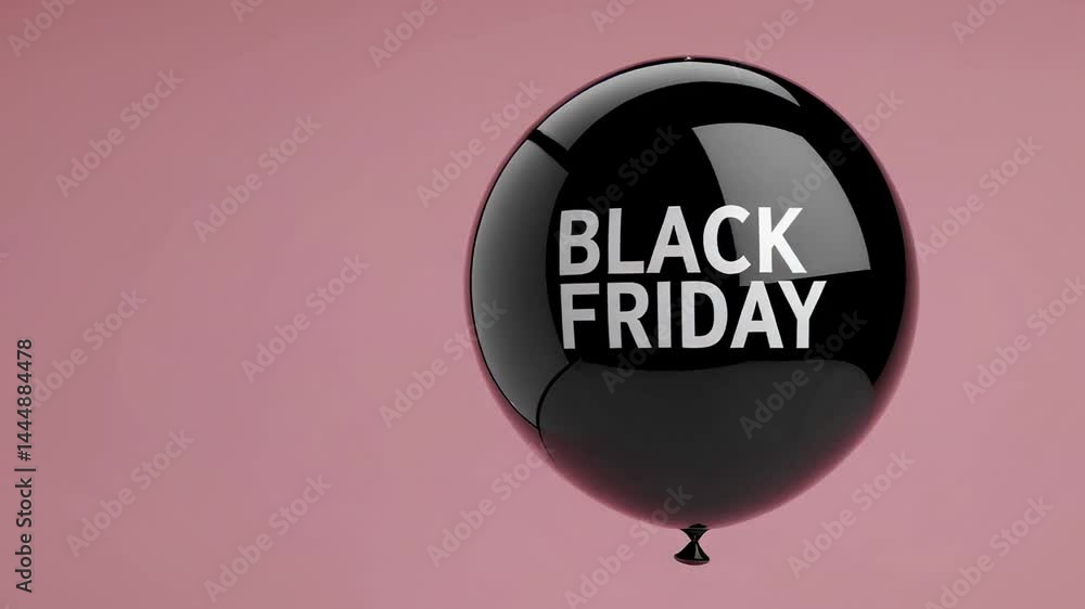 Poster Multiple black balloons with the words black friday printed on them float against a solid pink backdrop, creating a visually appealing scene related to shopping and sales
