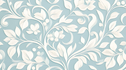 Intricate White Floral Pattern on Light Blue Background