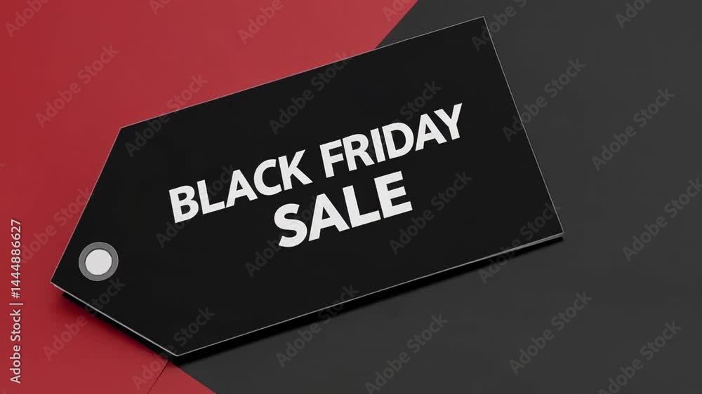 Fototapete multiple black tags with black friday sale written in white letters lie on a split red and black bac