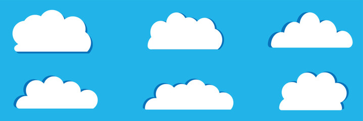 Dream cloud isolated icon. Cute Clouds Pattern. White cloud shapes on blue sky flat cartoon set .Vector Illustration .EPS 10 . 