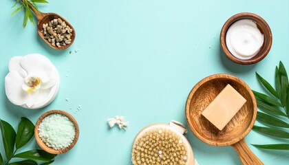 
Top view of wellness essentials on a clean background for a safe and healthy lifestyle
