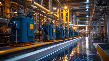 An oil processing facility features multiple large distillation columns and separation units actively processing crude oil
