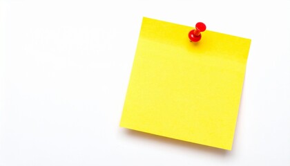 yellow sticky post it note with red pushpin isolated on white.