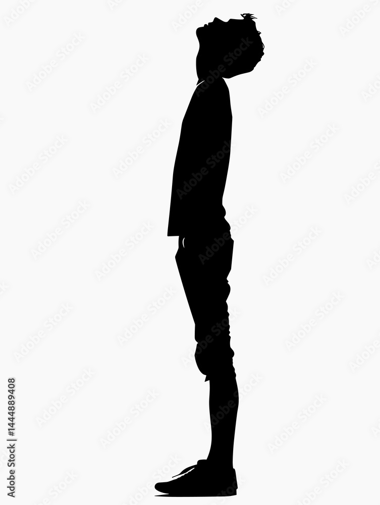 Poster man is standing tall and looking up. the image is in black and white and the man is the only visible