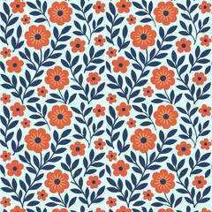 Colorful Floral Pattern with Leaves