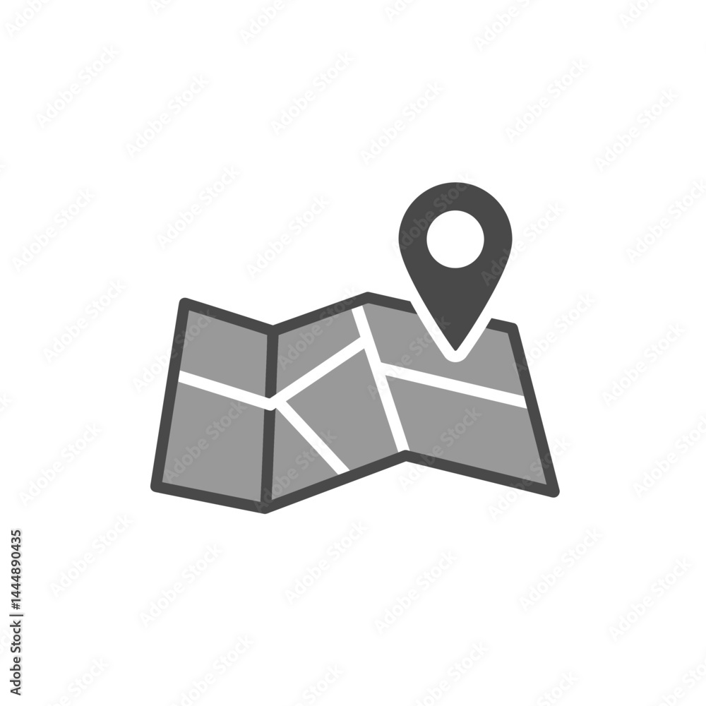 Poster map's location: a flat graphic of a folded map marked with a prominent location pin. this image capt