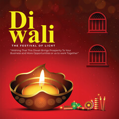 Vector illustration of Happy Diwali social media feed template
