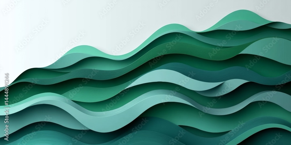 Poster green abstract paper carved background, nature inspired layered design with soft olive wave patterns