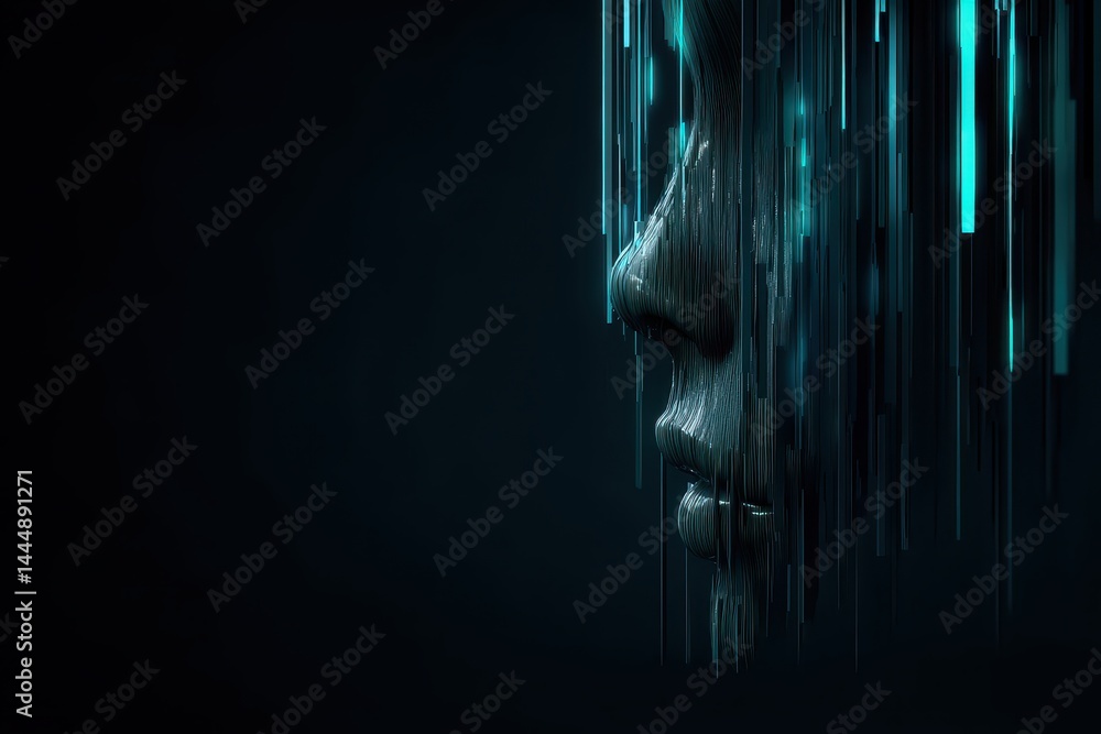 Poster ethereal silhouette in space with cosmic elements and double exposure technique, depicting a dreamli