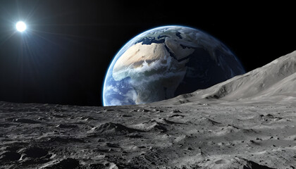 Earth seen from the moon's surface, a breathtaking view of our planet from another celestial body