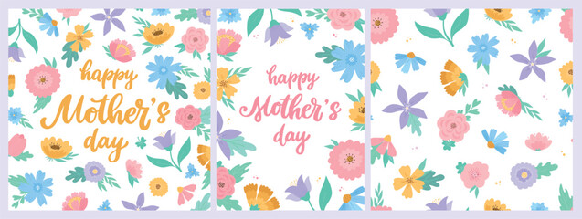 Mother's day cards, banners, prints collection with elegant floral design. Good for wallpaper, backgrounds, templates, invitations, etc. Women's day theme. EPS 10
