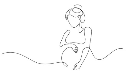 pregnant woman hair bun line art continuous. mother touching belly hand drawn decorative minimalism vector illustration