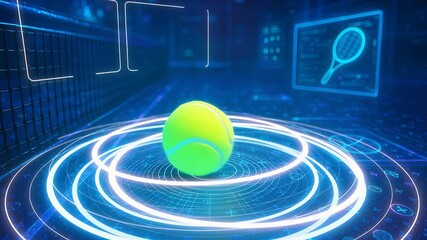 Tennis Ball Surrounded by Glowing Digital Rings and Sports Interface Representing Smart Tracking and Futuristic Game Analytics

 - Powered by Adobe