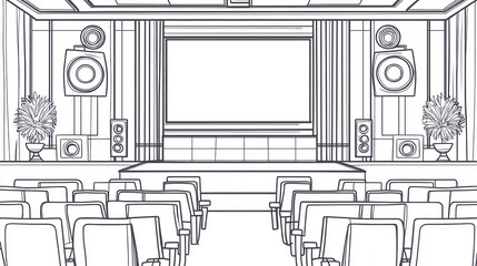 Line drawing of a movie theater