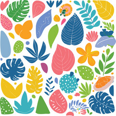 Big Set of Matisse-Inspired Abstract Nature Shapes &ndash; Tropical, Floral, and Fruit Doodles for Modern Summer Design