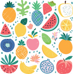Big Set of Matisse-Inspired Abstract Nature Shapes &ndash; Tropical, Floral, and Fruit Doodles for Modern Summer Design