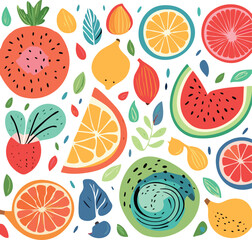 Big Set of Matisse-Inspired Abstract Nature Shapes &ndash; Tropical, Floral, and Fruit Doodles for Modern Summer Design