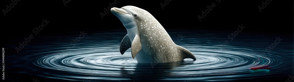 Poster majestic dolphin leaping under cosmic space with stunning double exposure effect creating a serene a