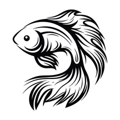 Stylish Black and White Fish with Intricate Fin Details on White