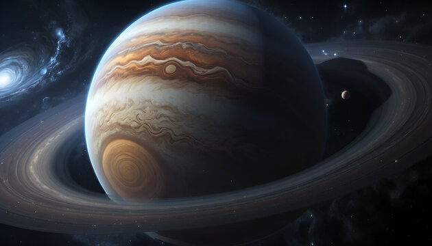 Giant gas planet with rings in deep space