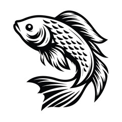 Koi Fish Elegant Black and White Design of a Swimming Fish