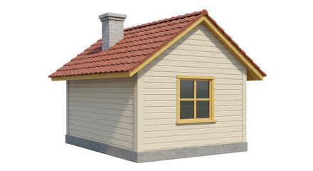 Isolated Small Cottage with Red Tile Roof
